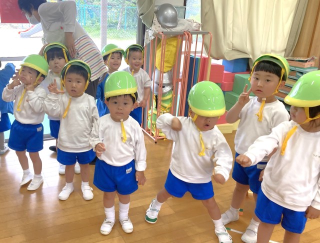 ヘルメットをかぶったよ！