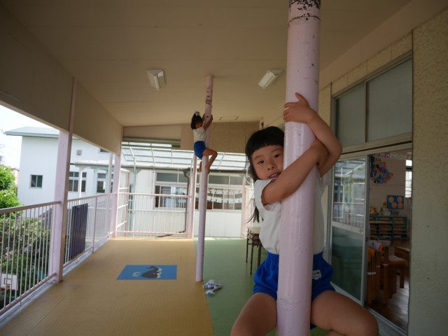 テラスにある柱。登れるよ！